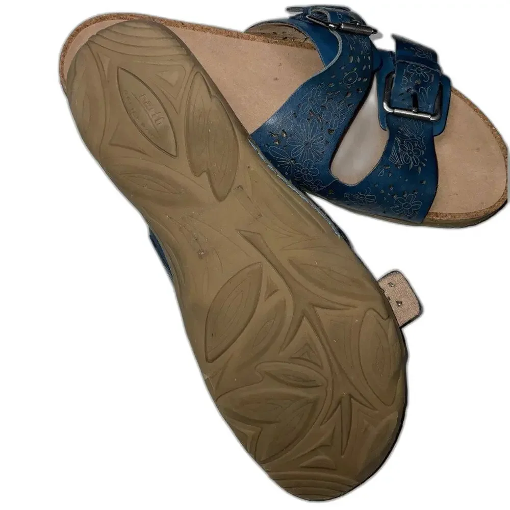 Earth Sandals Sand Antigua Blue Leather Slides Size 11M